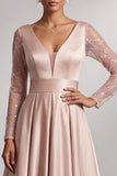 Robe mère de la mariée longue maugrey, à manches longues, à col V, ligne A, avec manches plissées et paillettes