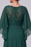 Robe mère de la mariée longue vert foncé, à col V, à manches flottantes, avec dentelle et perles