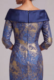 Robe mère de la mariée midi à épaules dénudées bleu royal, à manches 3/4
