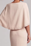 Robe mère de la mariée longue, coupe sirène, champagne, à col rond, avec perles