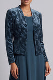 Robe mère de la mariée longue bleu paon, ensemble deux pièces, ligne A, avec veste boléro en velours