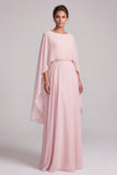 Robe mère de la mariée longue blush en mousseline, ligne A, avec perles