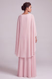 Robe mère de la mariée longue blush en mousseline, ligne A, avec perles