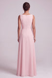 Robe mère de la mariée longue blush en mousseline, ligne A, avec perles