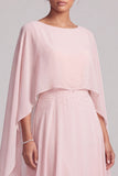 Robe mère de la mariée longue blush en mousseline, ligne A, avec perles