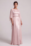Robe mère de la mariée longue blush en mousseline, coupe fourreau, à col rond