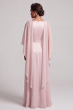 Robe mère de la mariée longue blush en mousseline, coupe fourreau, à col rond