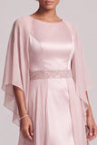 Robe mère de la mariée longue blush en mousseline, coupe fourreau, à col rond
