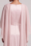 Robe mère de la mariée longue blush en mousseline, coupe fourreau, à col rond