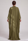 Robe mère de la mariée longue olive en mousseline, coupe fourreau, à col montant, avec strass