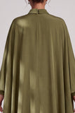 Robe mère de la mariée longue olive en mousseline, coupe fourreau, à col montant, avec strass