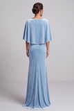 Robe de cérémonie longue bleu clair en velours, coupe sirène, avec cape et fleurs 3D