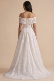 Robe de mariée blanche, ligne A, avec broderie et paillettes