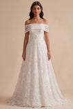 Robe de mariée blanche, ligne A, avec broderie et paillettes