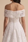Robe de mariée blanche, ligne A, avec broderie et paillettes