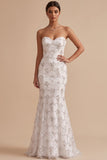Robe de mariée longue blanche, coupe sirène, sans bretelles, à paillettes