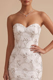 Robe de mariée longue blanche, coupe sirène, sans bretelles, à paillettes