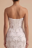 Robe de mariée longue blanche, coupe sirène, sans bretelles, à paillettes