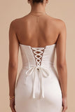 Robe de mariée longue blanche en satin, sans bretelles, avec fente