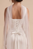 Robe de mariée longue en satin, avec fronces, à col carré, blanche, avec cape