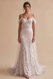 Robe de mariée longue à paillettes blanche, avec perles