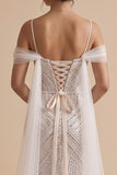 Robe de mariée longue à paillettes blanche, avec perles