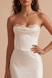 Corset satin blanc sirène sans bretelles robe de mariée longue avec dentelle