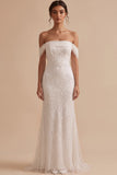 Robe longue de mariée en tulle avec perles, coupe sirène blanche