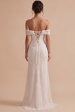 Robe longue de mariée en tulle avec perles, coupe sirène blanche