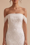 Robe longue de mariée en tulle avec perles, coupe sirène blanche