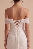 Robe longue de mariée en tulle avec perles, coupe sirène blanche