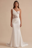 Robe de mariée avec découpes, coupe sirène blanche, à une épaule avec strass