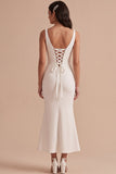 Robe de mariée midi en satin à col V avec fronces