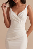 Robe de mariée midi en satin à col V avec fronces