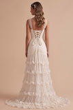Robe de mariée longue en tulle à volants, coupe sirène blanche, avec fleur 3D