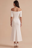 Robe de mariée coupe sirène blanche à manches courtes en satin