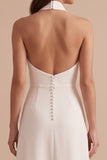 Robe de mariée midi blanche en satin à encolure tour de cou