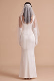 Robe longue de mariée en satin à col bateau coupe sirène blanche