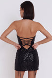 Robe de cocktail courte noire moulante à paillettes avec trou de serrure