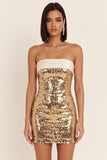 Robe de cocktail courte dorée sans bretelles