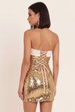 Robe de cocktail courte dorée sans bretelles