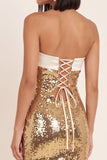 Robe de cocktail courte dorée sans bretelles