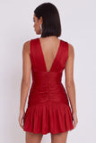Robe de cocktail courte avec fronces, à col V, ligne A, rouge