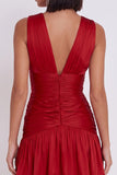 Robe de cocktail courte avec fronces, à col V, ligne A, rouge