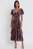Robe de cocktail midi à manches flottantes, coupe fourreau, en velours prune