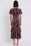 Robe de cocktail midi à manches flottantes, coupe fourreau, en velours prune