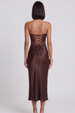 Robe de cocktail midi avec corset en satin marron foncé