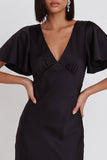 Robe de cocktail midi en satin coupe sirène à col V à manches flottantes