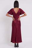 Robe de cocktail midi en satin coupe sirène à col V à manches flottantes