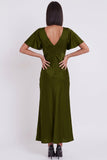 Robe de cocktail midi en satin coupe sirène à col V à manches flottantes